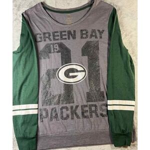 Green Bay Packers Football Long Sleeve T Shirt Gray‎ Green Fan Apparel